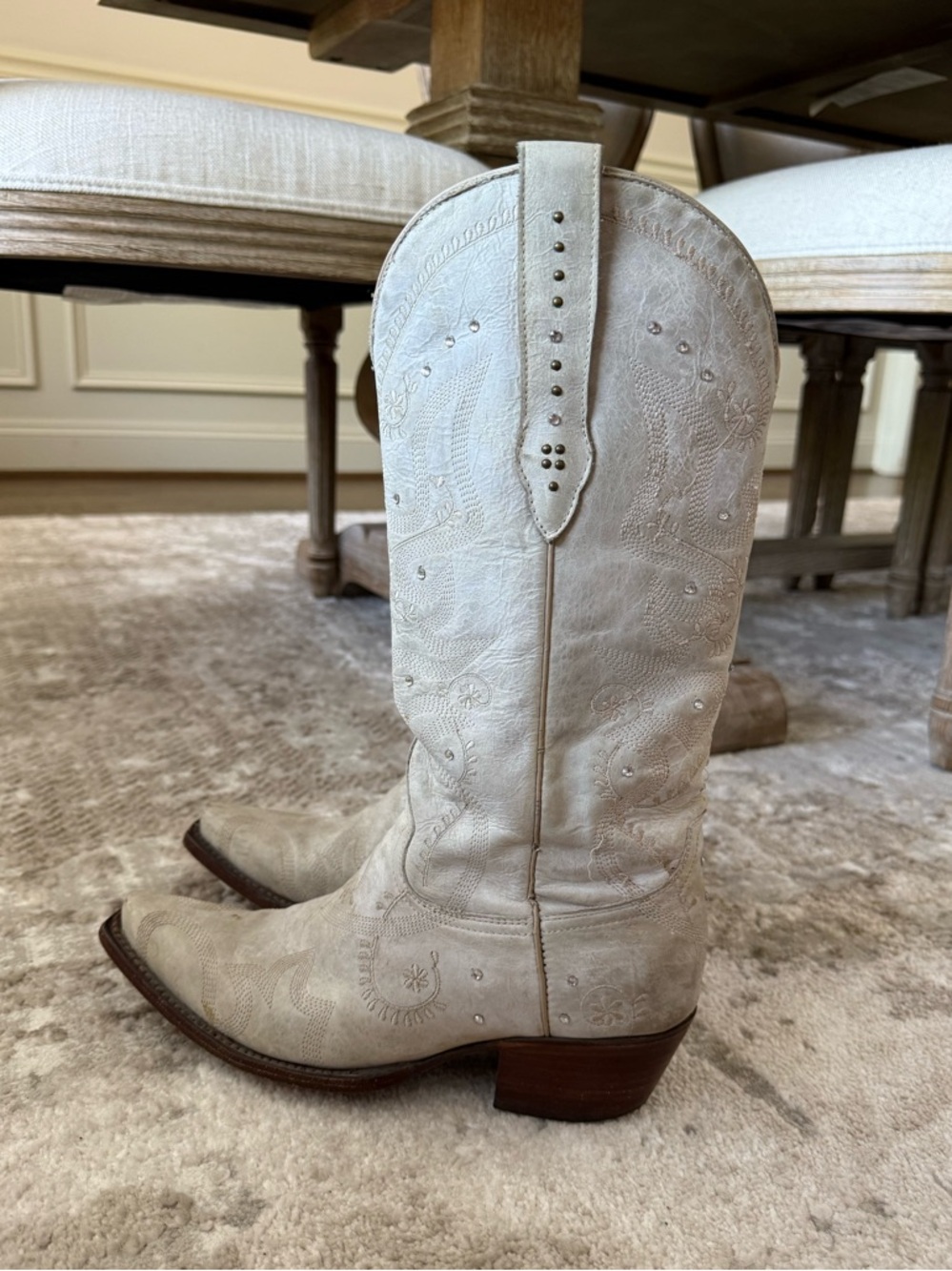 Jack’s White Western Embroidered Leather Cowboy Boots - Picture 3 of 9